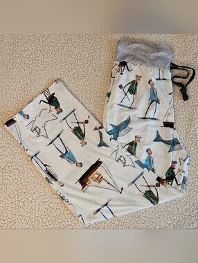 Coastal Fisherman Print Women’s Pajama Pants - Gray Waistband, White Base